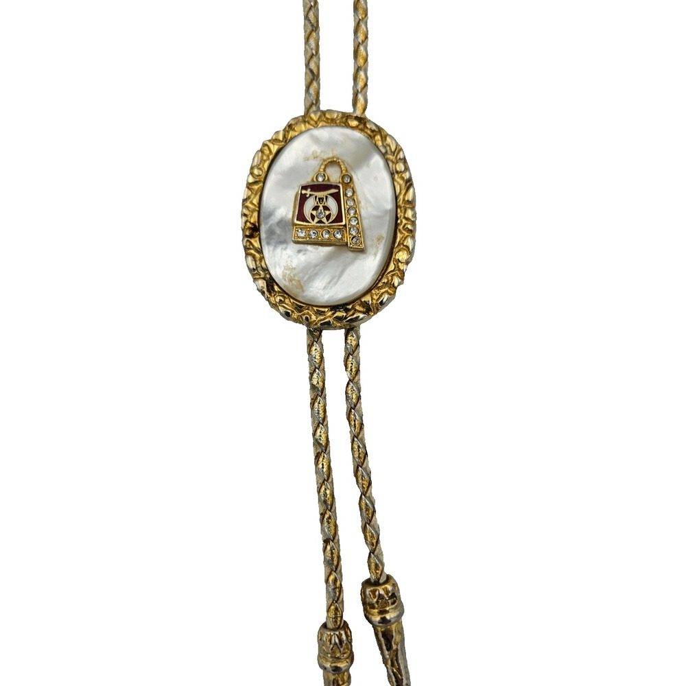 Vintage Bolo Tie Masonic Shrine‎ Mother of Pearl Artunian Western Retro